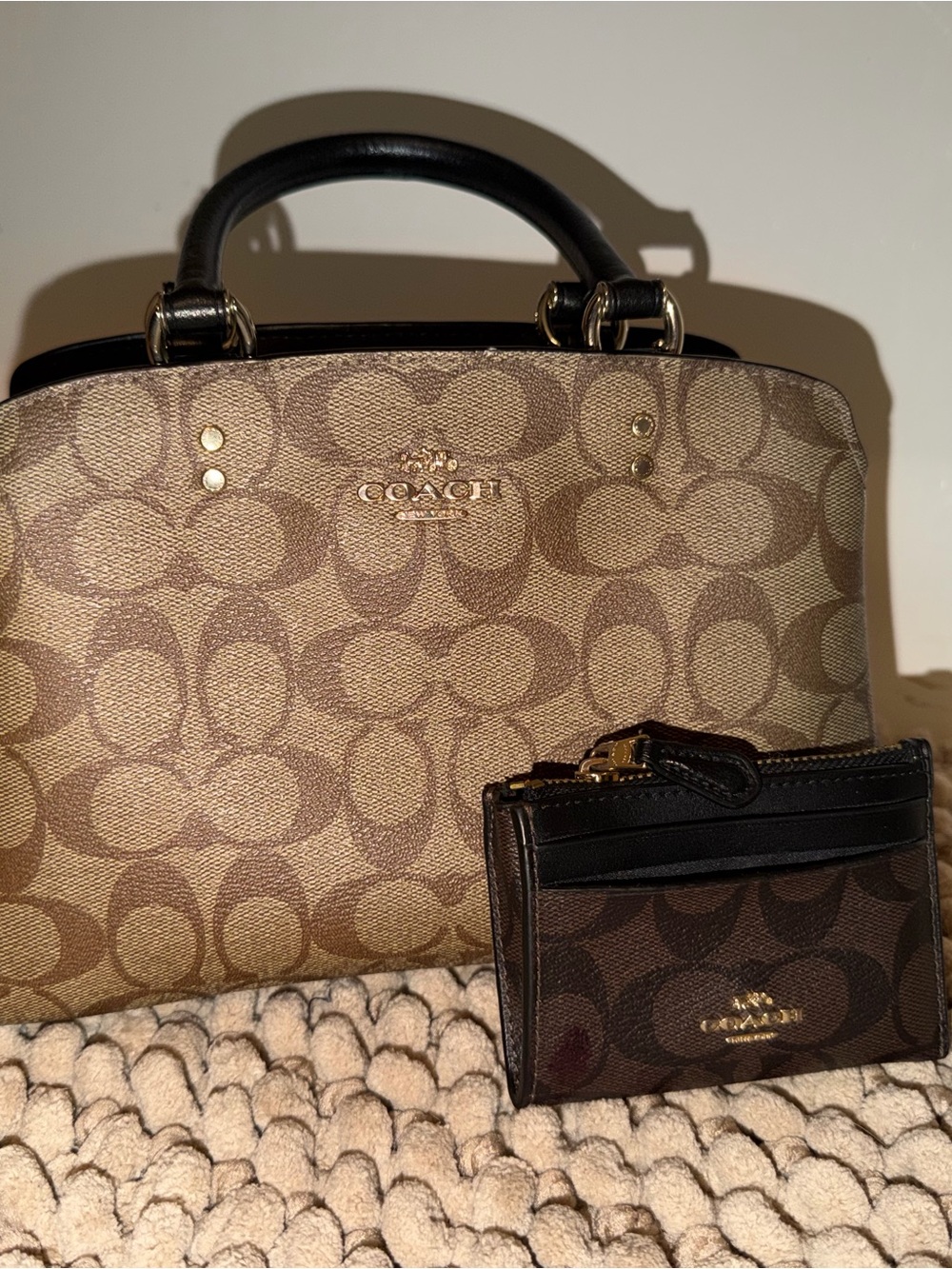 Coach Brown Signature Canvas Satchel with Matching Card Case